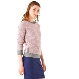 T by Alexander Wang Red Gray Crewneck Melange Knit Sweatshirt Sz S